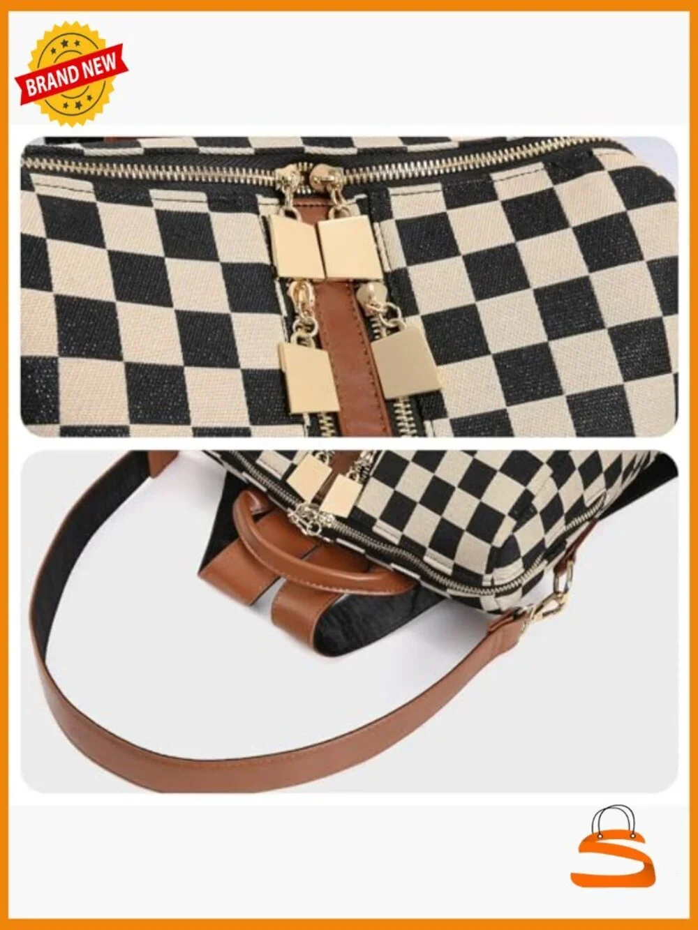 Checkered Backpack Purse Fashion Plaid Leather Backpack Travel Work Bag